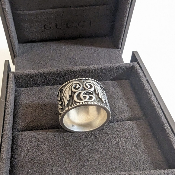 ✨️💎Authentic Gucci GG Leaf Motif 925 Silver Ring - Picture 9 of 13